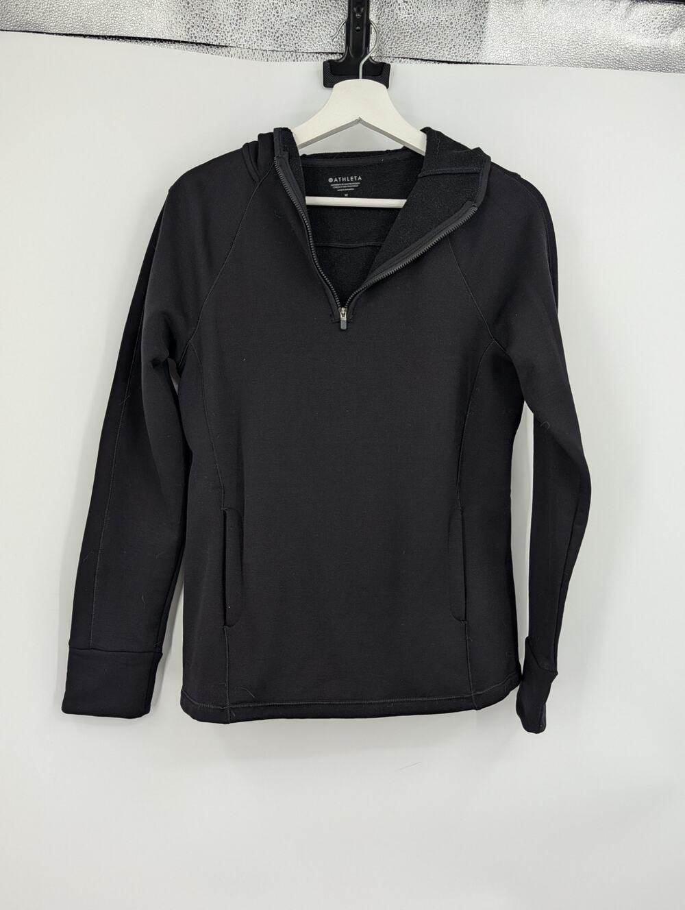 Athleta Quarter Zip Black Medium Fleece Hoodie Outdoors Athletic Athleisure Warm